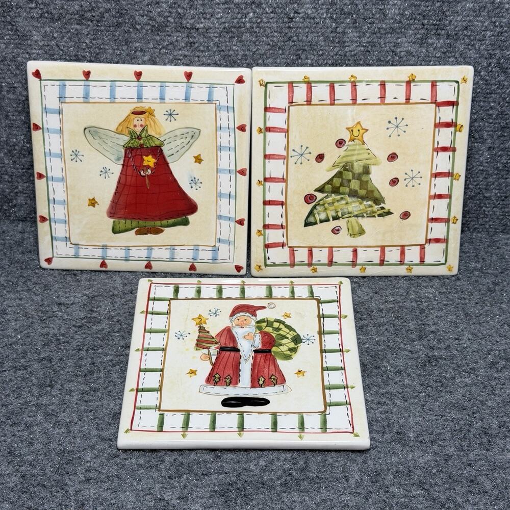 Decorative Ceramic Art Tile Lot 3 Santa Holiday Christmas Decor 6” Wall Decor
